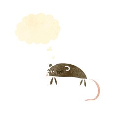 retro cartoon mouse with thought bubble