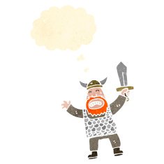 retro cartoon viking with sword