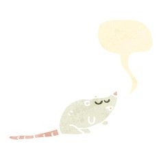 retro cartoon white mouse with speech bubble