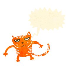 retro cartoon cat with speech bubble N6