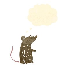 retro cartoon rat with thought bubble
