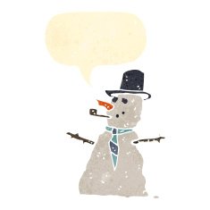 retro cartoon snowman with speech bubble