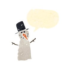 retro cartoon snowman with speech bubble N2