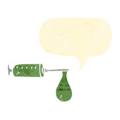 retro cartoon drugs needle with speech bubble N2