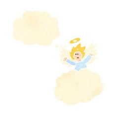 retro cartoon angel on cloud