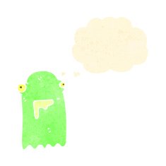 retro cartoon glowing green ghost N3