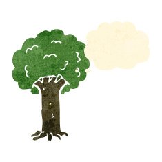 retro cartoon tree with thought bubble