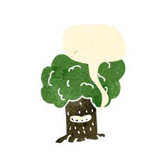 retro cartoon tree with speech bubble