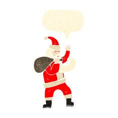 retro cartoon santa claus with speech bubble