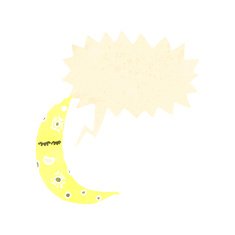 retro cartoon cresent moon with speech bubble