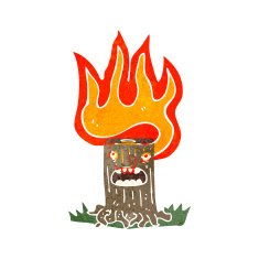 retro cartoon flaming tree stump