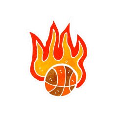 retro cartoon flaming basketball