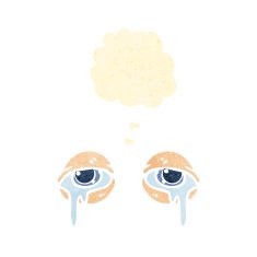 retro cartoon crying eyes with thought bubble