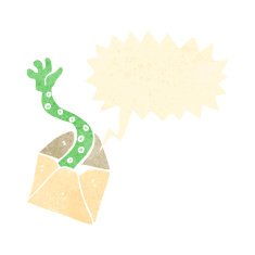 retro cartoon ghost in envelope