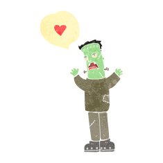 retro cartoon frankenstein's monster in love