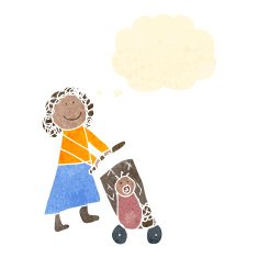child's drawing of a woman pushing trolley
