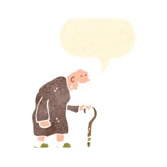 retro cartoon old man with walking stick