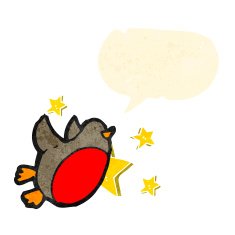 retro cartoon chirstmas robin