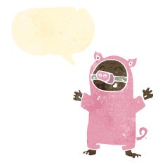 retro cartoon boy in pig costume