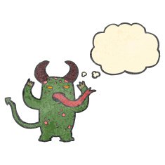 retro cartoon monster with thought bubble N2