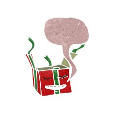 retro cartoon christmas present with speech bubble N2