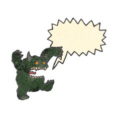 retro cartoon hairy monster with speech bubble N2