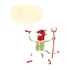 retro cartoon devil with pitch fork