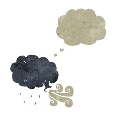 retro cartoon storm cloud with thought bubble