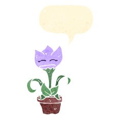 retro cartoon flower with speech bubble N8