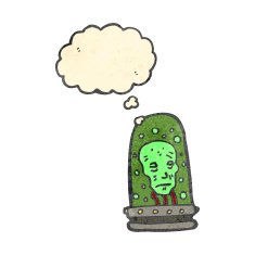 retro cartoon head in jar