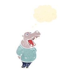 retro cartoon hippo with thought bubble