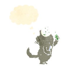 retro cartoon wolf gargling mouthwash