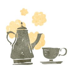 retro cartoon kettle and cup