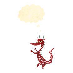 retro cartoon dragon with thought bubble
