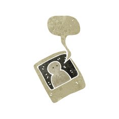 retro cartoon instant photograph with speech bubble