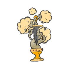 cartoon dagger and cup symbol
