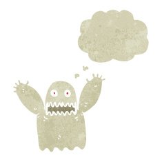 retro cartoon ghost with thought bubble N4