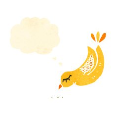 retro cartoon pecking bird with thought bubble