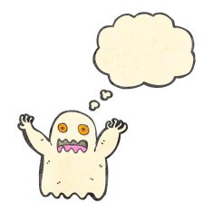 retro cartoon ghost with thought bubble N5