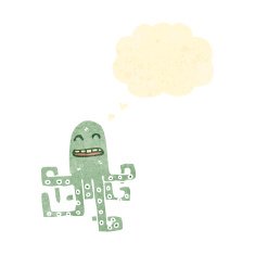 retro cartoon octopus with thought bubble