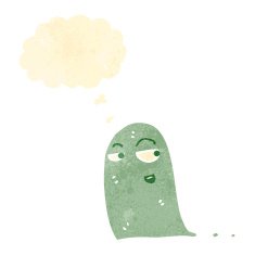 retro cartoon ghost with thought bubble N6