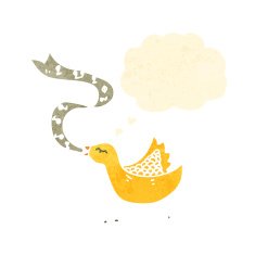 retro singing cartoon bird with thought bubble N2