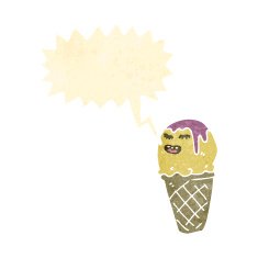 retro cartoon ice cream with speech bubble