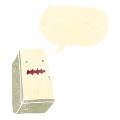 retro cartoon refrigerator with speech bubble