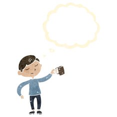 retro cartoon man with coffee cup
