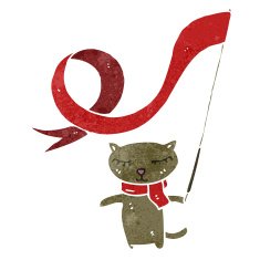 retro cartoon cat waving flag