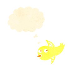 retro cartoon chick with thought bubble