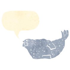 retro cartoon seal with speech bubble N3