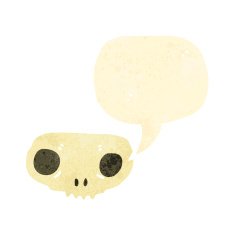 retro cartoon skull symbol with speech bubble