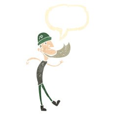 retro cartoon bearded man with speech bubble